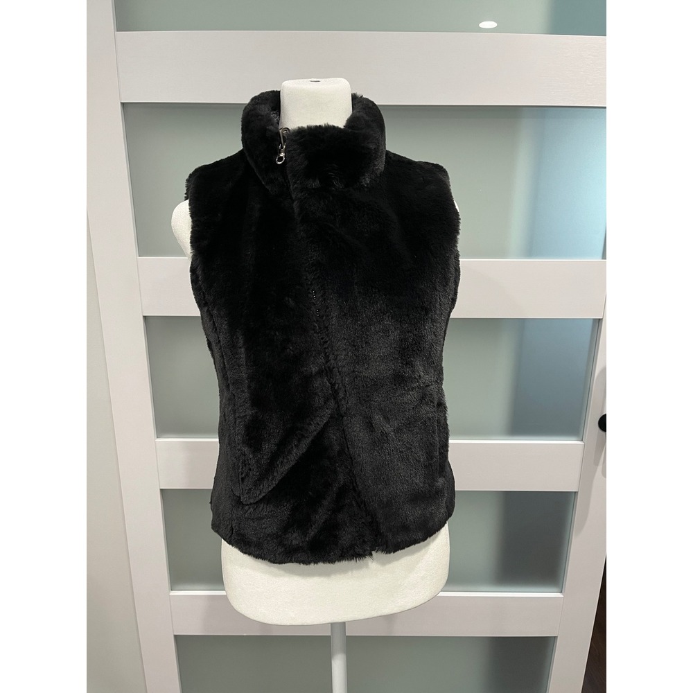 Justice Reversible Puffer Faux Fur Vest Girls Size 10 Heathered‎ Grey Black